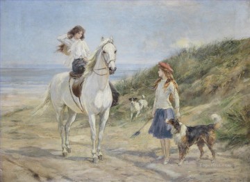 ペットと子供 Painting - ホリデータイムのヘイウッド・ハーディ乗馬ペット